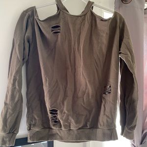 Ripped, forest green sweater